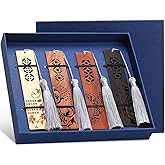 Outus 4 Pieces Wooden Bookmarks for Men Women Employee Appreciation Gifts Valentine's Day Gifts for Men Vintage Handmade Bookmarks Natural Wood Carving for Book Lovers Birthday(Vibrant Style)
