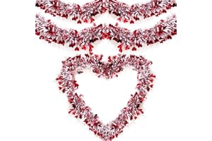 TURNMEON Valentines Heart Red Tinsel Garland Decorations Twist Garland Metallic Streamer Valentine's Day Decorations for Home Tree Indoor Outdoor Wedding Hanging Decor (33 Feet.)