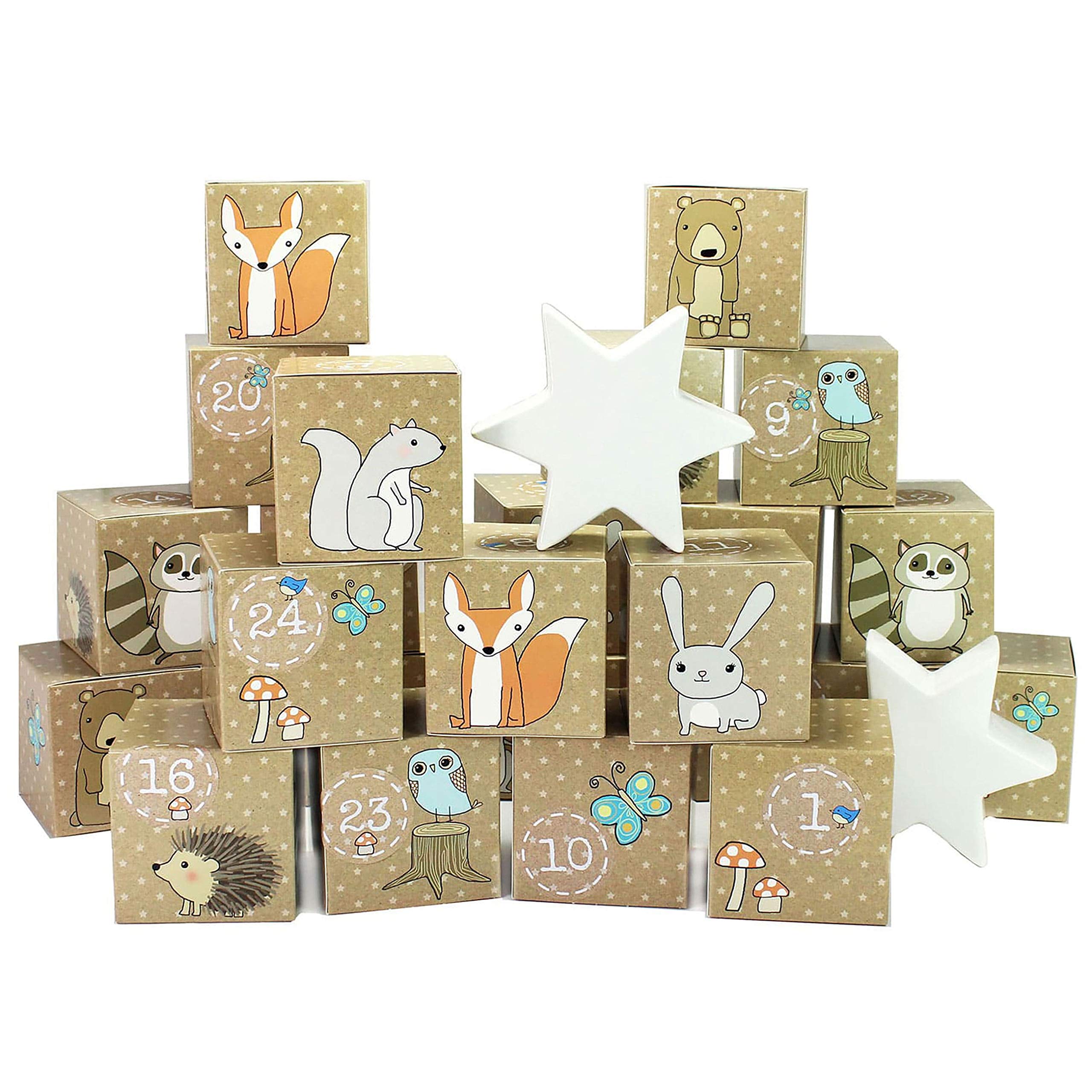 DIY Advent calendar box set 24 colorful boxes to set up and fill with surprises - forest Animals