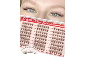 Brown Lash Clusters Clear Band Short Wispy Eyelash Clusters 10-14MM Natural Cluster Lashes D-Curly Brown Eyelashes Cluster Sh