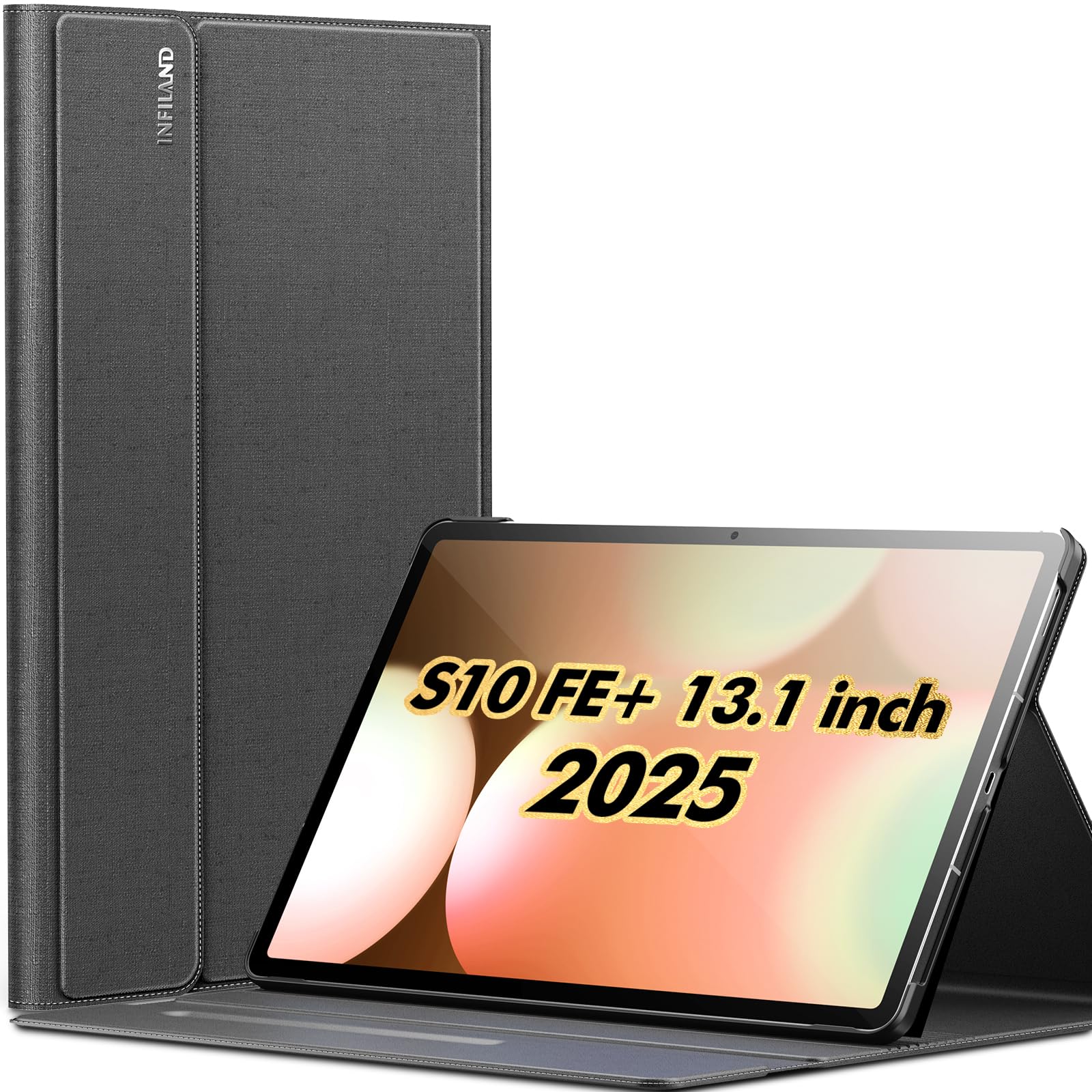 Photo 1 of INFILAND Case for Samsung Galaxy Tab S10 FE Plus 5G, Ultra Slim Multi-Angle Stand Cover with S Pen Holder for Galaxy Tab S10 FE+ 13.1 Inch (SM-X620/SM-X626B) 2025 Tablet [Auto Wake/Sleep] (Gray)