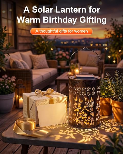 SOLAR LANTERNS OUTDOOR WATERPROOF, MOTHERS DAY GIFTS FOR MOM, HUMMINGBIRD GARDEN DECOR GIFT FOR WOMEN OR GRANDMA, HANGING OR TABLETOP LANTERN FOR PATIO, PORCH AND BACKYARD
