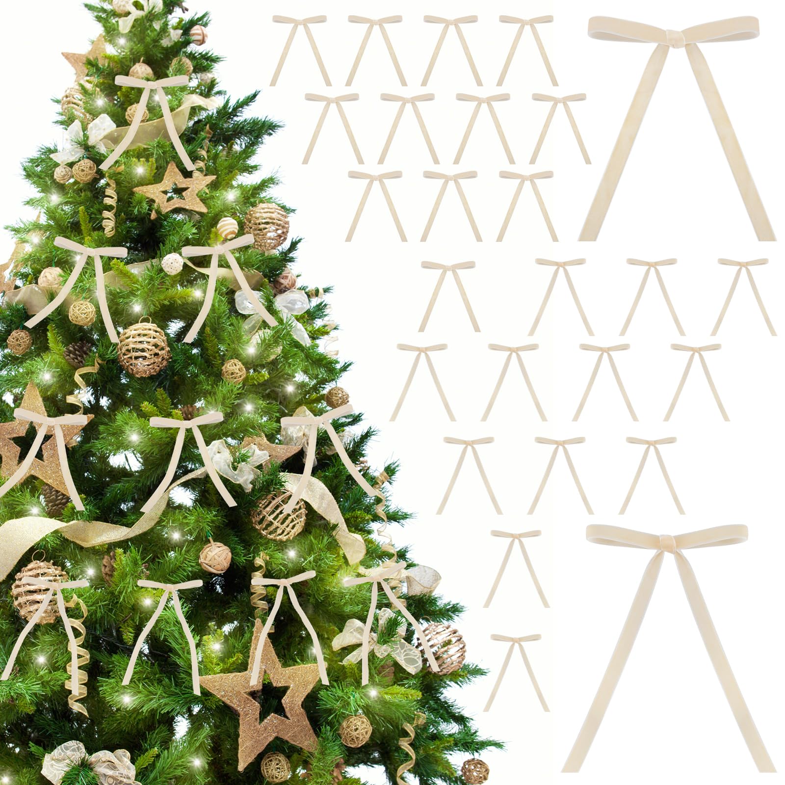 Photo 1 of 26 PCS Velvet Bows for Christmas Tree, Rustic Craft Gift Velvet Ribbon Flocked Bows for Wreaths, Doors, Garlands, Home Decor, Outdoor and Indoor