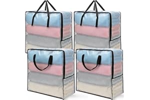 Fasmov 4 Pack Oversized Clear Storage Bag with Handles and Zippers, Vinyl Storage Bag for Comforter, Blanket, Bedding, Duvet,