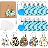 HTVRONT Sublimation Wood Earring Blanks Bulk - 50 Pcs with Blue Protective Film - Unfinished MDF Teardrop Earrings for Sublimation Printing with Template, Weeder, Hooks, Jump Rings