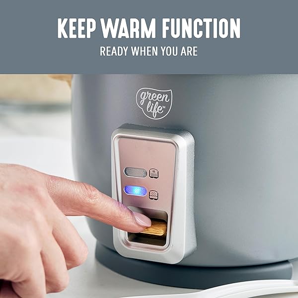 GREENLIFE RICE COOKER WITH REMOVABLE PFAS-FREE CERAMIC NONSTICK POT, 3-CUPS UNCOOKED/6-CUPS COOKED, GRAINS & OATMEAL MULTICOOKER, COMPACT ONE-SWITCH DESIGN, AUTO KEEP WARM, EASY CLEAN, GRAY