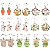 PRREDEACCE 9 Pairs Easter Earrings for Women, Spring Enamel Earrings Cute Rabbit Dangle Earrings Colorful Egg Earring Set for Women Easter Decoration