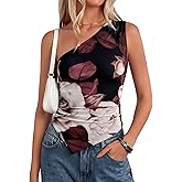 PRETTYGARDEN Going Out Tops for Women Floral Mesh Y2K Shirt 2026 Summer One Shoulder Asymmetrical Spring Vacation Clothes