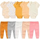 MAMIMAKA Newborn Baby Layette Gift Set 10-Piece Baby Boy Girl Short Sleeve Bodysuits with Pants Infant Outfit Essentials