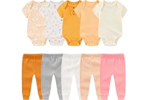 MAMIMAKA Newborn Baby Layette Gift Set 10-Piece Baby Boy Girl Short Sleeve Bodysuits with Pants Infant Outfit Essentials