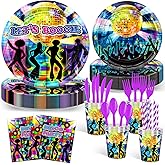 Avezano 192 Pcs Disco Party Plates and Napkins Supplies 70's Party Decorations Let's Boogie Theme Party Tableware Kit for Birthday Baby Shower Favors, Serves 24