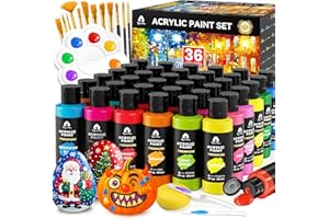 VIGORFUN 52 Pcs Acrylic Paint Set - 36 Colors (2oz/60ml) with 12 Brushes, 2 Knives & Palette - Rich Pigments for Adults, Kids, Artists & Beginners - Painting on Halloween Pumpkin Canvas Ceramic Rock Wood