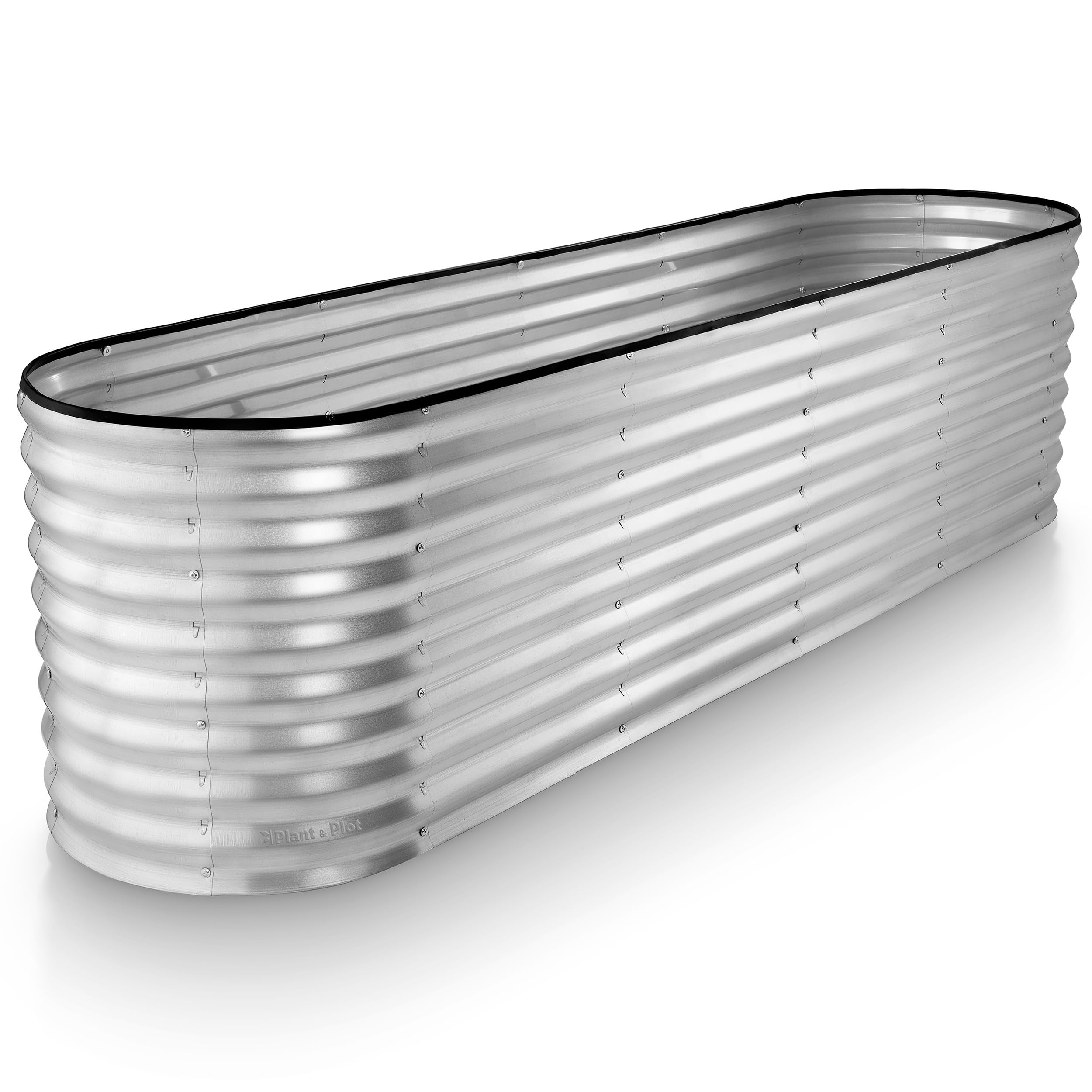 Plant & Plot Galvanized Raised Garden Beds Outdoor // 8×2×2 ft Planter Raised Beds for Gardening, Vegetables, Flowers // Large Metal Garden Box (Silver) // Patented Tool-Free Design Image