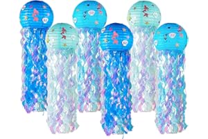 CHIPUZII 12" Gradient Blue Jellyfish Paper Lanterns - Under The Sea Party Decorations for Mermaid Ocean Theme Birthday Baby Shower Bedroom Classroom Ceiling Outdoor Beach