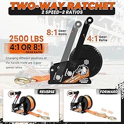 Truqual 2500LB Boat Trailer Winch, Heavy-Duty