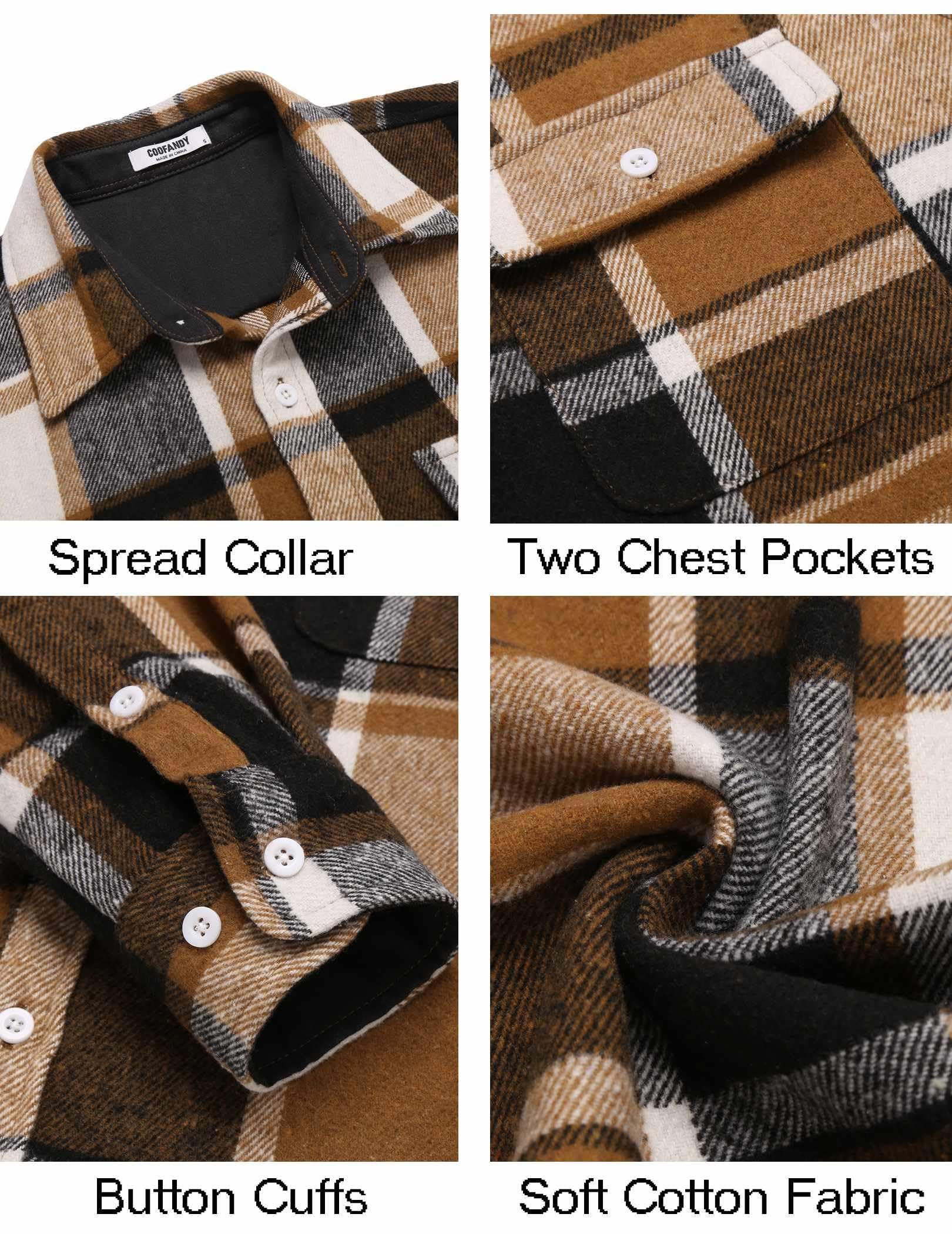 COOFANDY Men's Flannel Shirts Long Sleeve Cotton Plaid Shirt Jacket Casual Button Down Shirt with Pockets