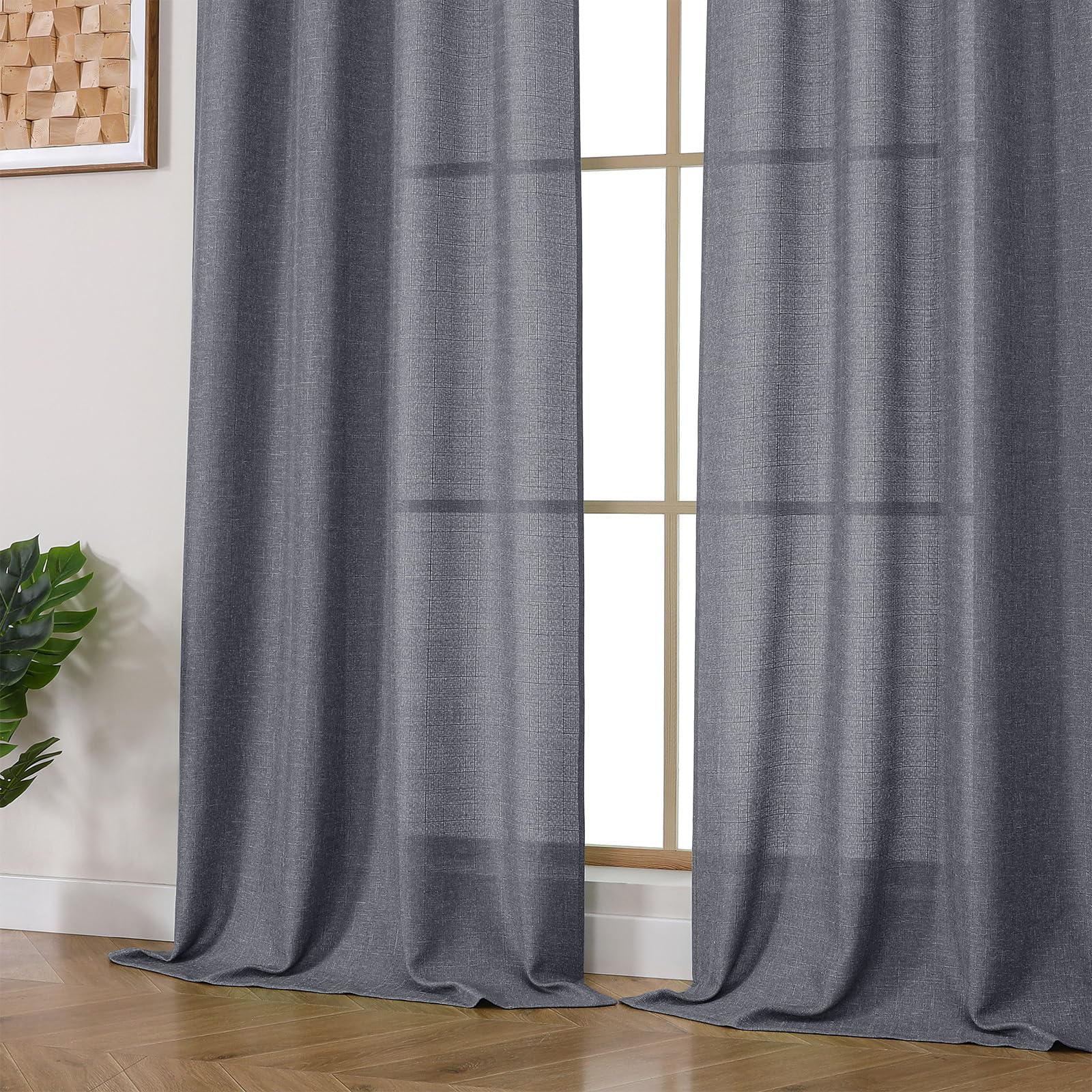 Photo 1 of OVZME Dark Grey Long Curtains 96 Inches Long 2 Panels Set, Soft Airy Light Filtering Faux Linen Textured Living Room Curtains, Protect Privcy Modern Slub Curtains for Bedroom, Each 40x96 Inches