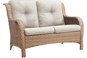 Belord Outdoor Loveseat Patio Couch - 500 Lbs Weight Capacity Wicker Loveseat with High Backrest Wide Armrest, Small Patio Furniture Rattan 2 Seater Sofa for Balcony Deck Proch Poolside Yellow