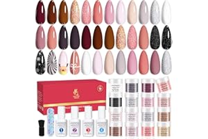 Lavender Violets 22 Pcs Dip Powder Nail Kit Starter - 16 Colors Nude Pinkish Brown Skin Tone with Base Top Coat, Activator, Brush Saver, Nail Buffer and Powder Brush M960B