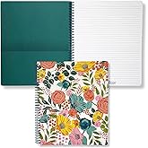 Steel Mill & Co Cute Large Spiral Notebook College Ruled, 11" x 9.5" with Durable Hardcover and 160 Lined Pages, Garden Blooms (Cream)