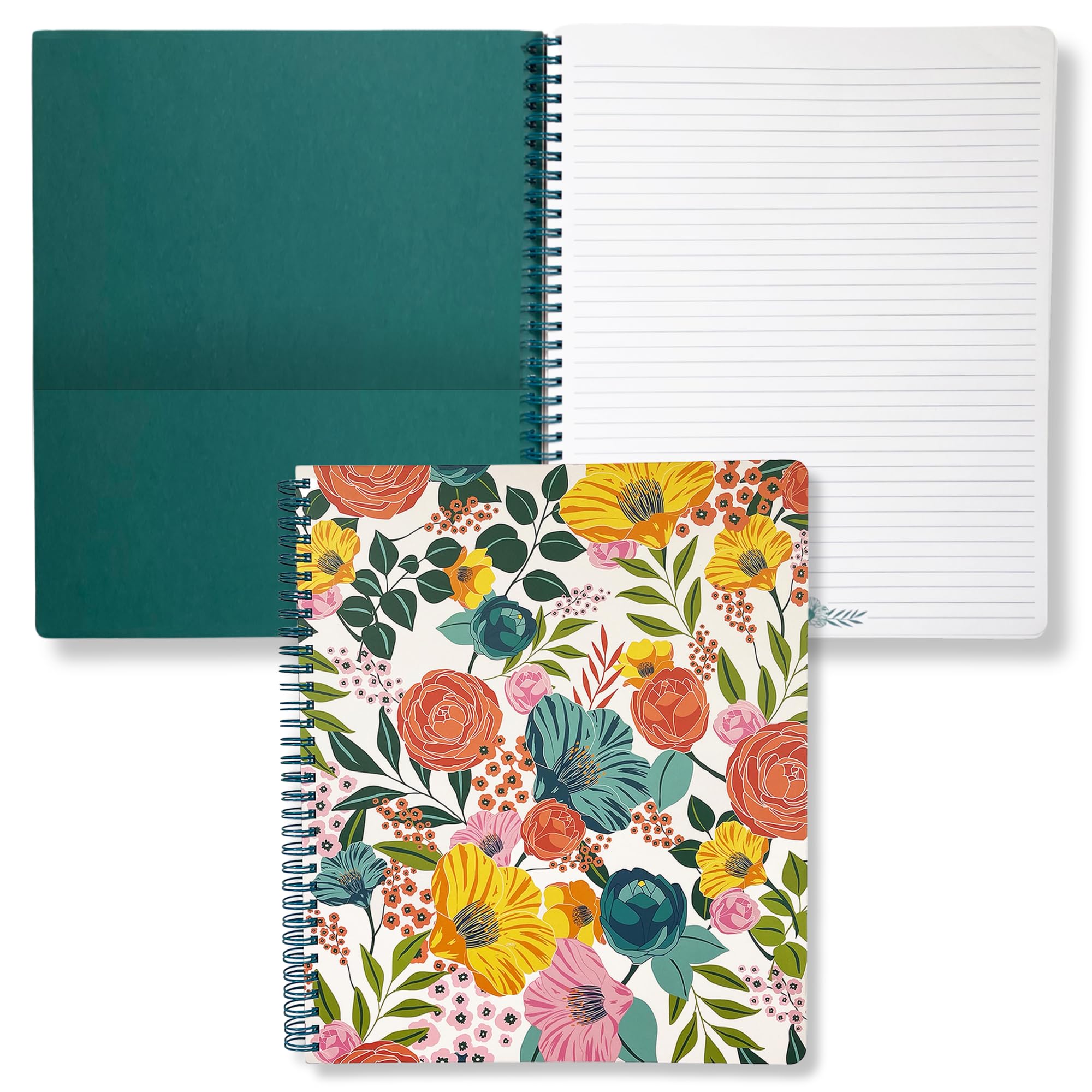 Steel Mill & Co Cute Floral Large Spiral Notebook College Ruled, 11" x 9.5" with Durable Hardcover and 160 Lined Pages, Garden Blooms (Cream)