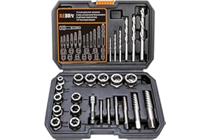 REBRA Screw Extractor and Left-Hand Drill Bit Set, Easy Out Broken Bolt Remover Reverse Cobalt HSS Steel Drill Kit, Ez Out Stripped, Rounded-Off, Damaged Bolts, Screws&Studs Removal Tool (26-Pieces)