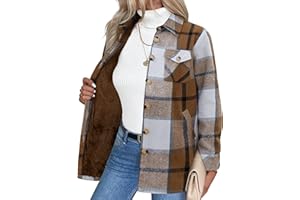 Zeagoo Women's Fleece Sherpa Jacket Casual Long Sleeve Button Down Flannel Shacket Shirt Winter Coat with Pockets