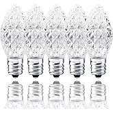 wominoy 25 Pack C7 LED Replacement Bulbs- Cool White Bulbs Dimmable for Christmas Outdoor Indoor String Lights, IP65 Waterproof White LED Night Light Bulbs, 0.72 Watts, C7/E12 Candelabra Base