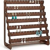 Mymazn Earring Display, Wood Earring Stand Organizer Stud Earrings Tower Jewelry Organizer Holder for Stud Hook Earrings Organizer (Walnut Color)