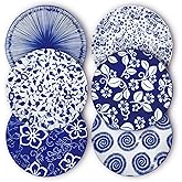 Japanese Ceramic Dessert Plates Set of 6, 8 Inch Dinner Plates for Salad Appetizer Cake, Dishwasher & Microwave Safe, Vintage