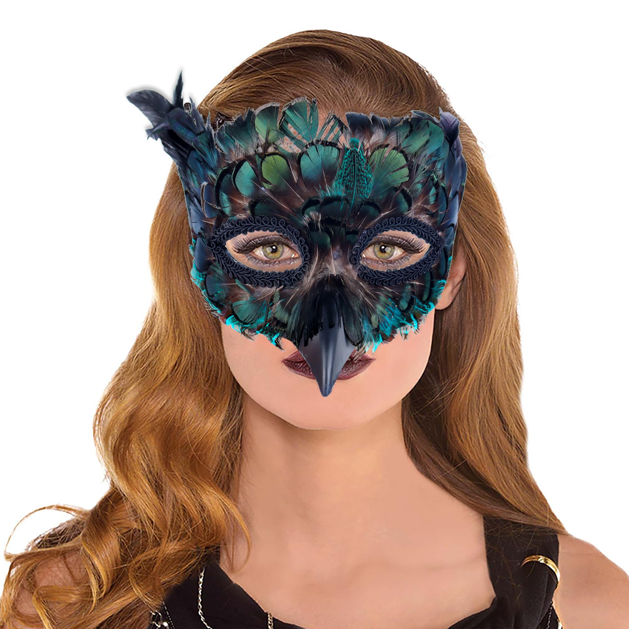 Photo 1 of AotheFory Halloween Mask Crow Peacock Feather Animal Cosplay Face Masquerade Masks for Women Girls