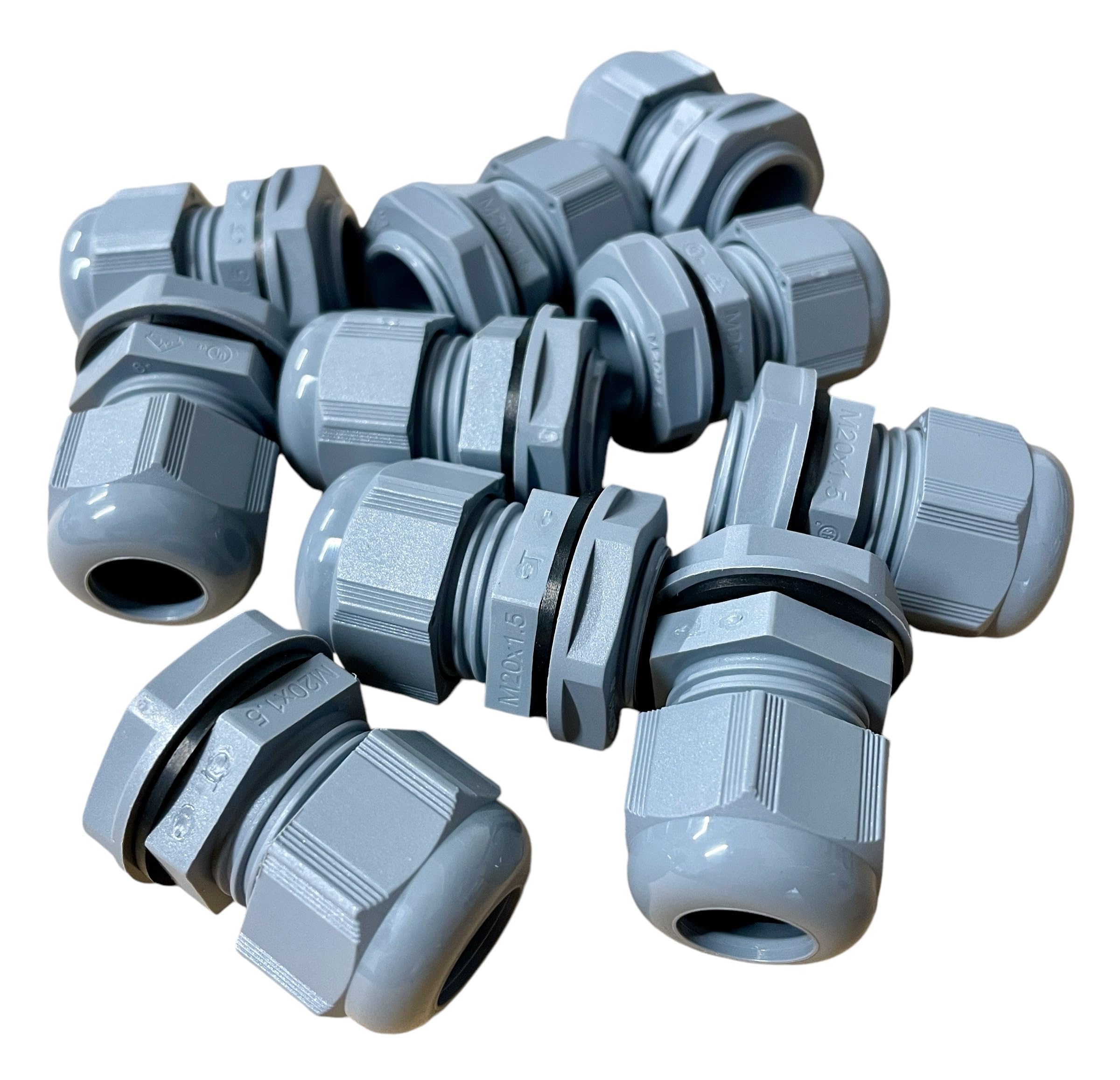 10 Pcs 20mm Cable Glands, IP68 Waterproof (Grey)