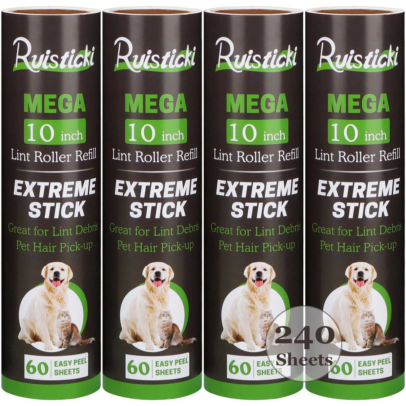 Photo 1 of 10 inch Lint Roller Refill Compatible with Large Mega 10 in Wide Lint Rollers, Pack of 4 Refills, 60 Sheets per Refill, Total 240 Extreme Stick Sheets