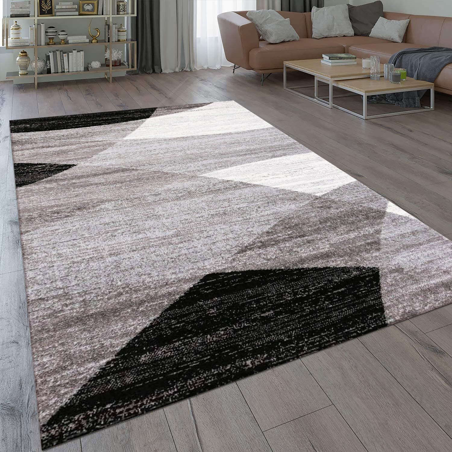 VIMODA Rug Geometric Pattern Mottled Gray White Black Designer Heatset, Dimensions: 60 x 100 cm