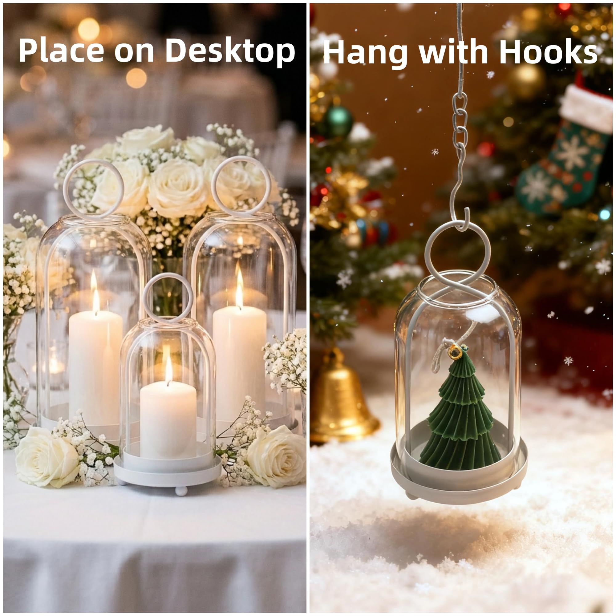 3 Pack Metal Candle Holders with Glass Dome, 5.5