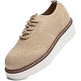 DADAWEN Women's Platform Lace-Up Wingtips Square Toe Oxford Shoes Mesh Breathable Knit Comfort Casual Dressy School Work Dress Shoes