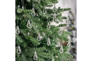 LOYIM 30 Pcs Clear Glass Teardrop Christmas Ornaments Crystal Raindrop Hanging Ornaments Crystal Chandelier Drop Pendant Icicles Decorations for Christmas Tree Winter Party Supplies (Mini Size)
