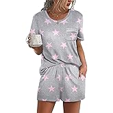 Ekouaer Womens Pajamas Sets Shorts 2 Piece Short Sleeve Lounge Sets Round Neck Sleepwear Soft Pjs with Pockets