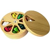 fashciaga Bamboo Wood Daily Weekly Vitamin Medicine Pill Organizer Case Box,Kitchen Salt Spice Cellar Containers,Earring Ring Jewelry Storage Decorative Box (Small)