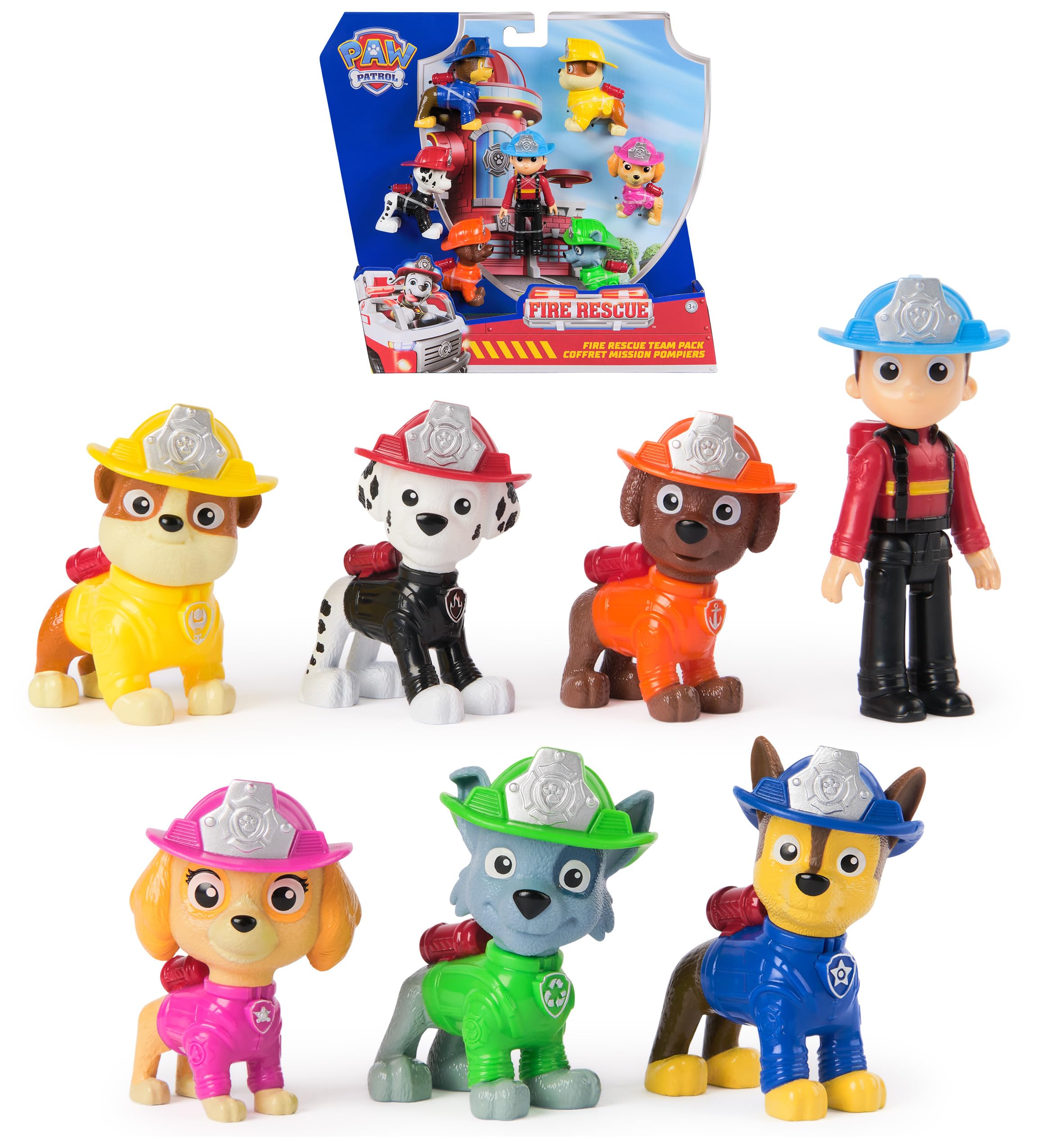 PAW PATROL Fire Rescue - Feuerwehr-Hundefiguren Geschenkset mit 7 Spielfiguren zum Sammeln, Spielzeug für Kinder ab 3 Jahren