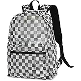 Checkered Mesh Backpack for Women Girls, Semi-Transparent School Bag Bookbag See Through Beach Bags for Kids Adults (Brown)
