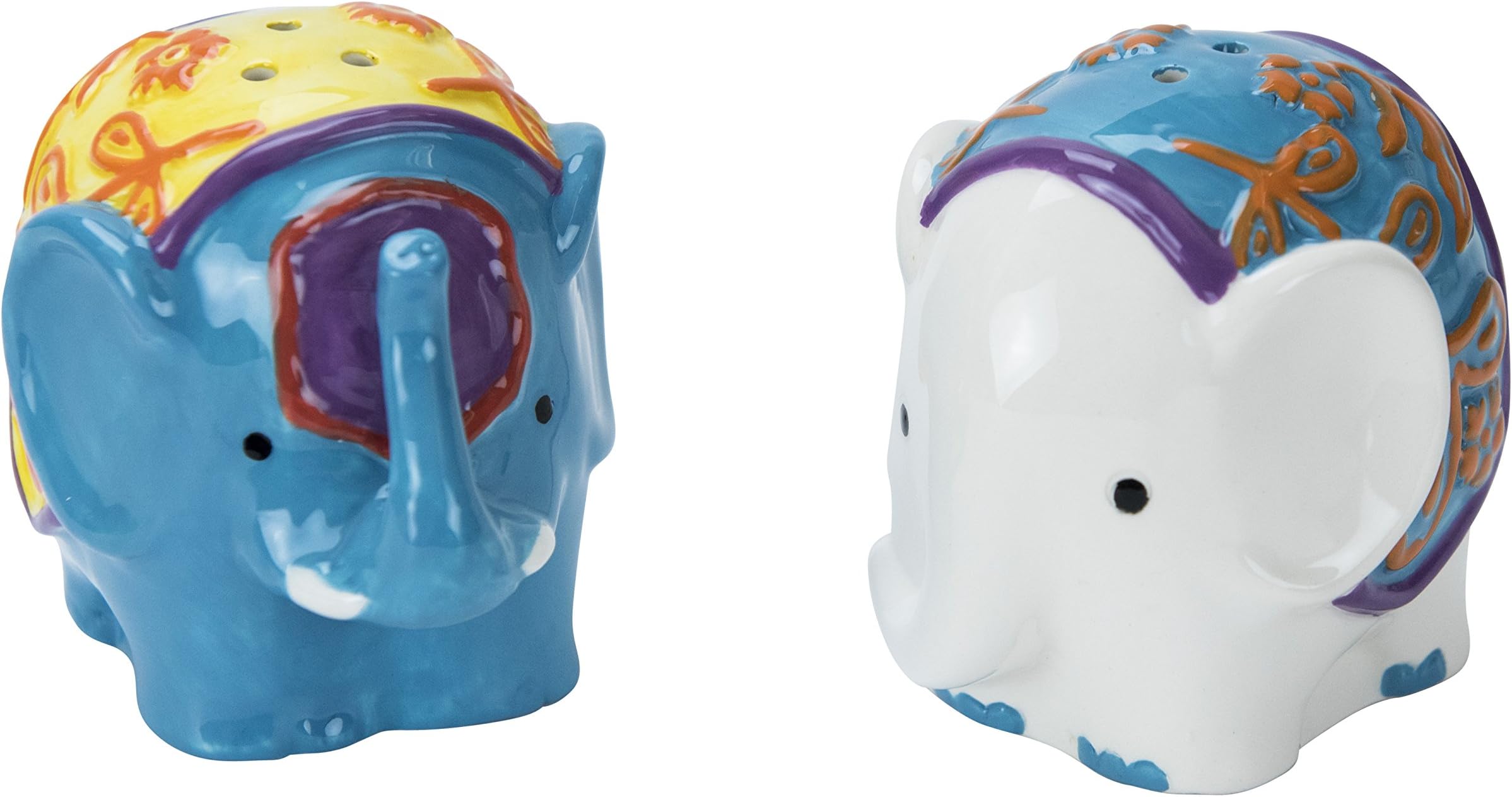 Salt & Pepper Shakers, Elephant Caravan Collection, Hand-painted Ceramic by Boston Warehouse