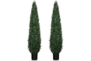LIETENACO 5FT Artificial Cedar Topiary Trees, 2 Pack UV Resistant Outdoor Indoor Faux Evergreen Shrubs, Potted Fake Cypress Plants for Front Porch Home Office Decor
