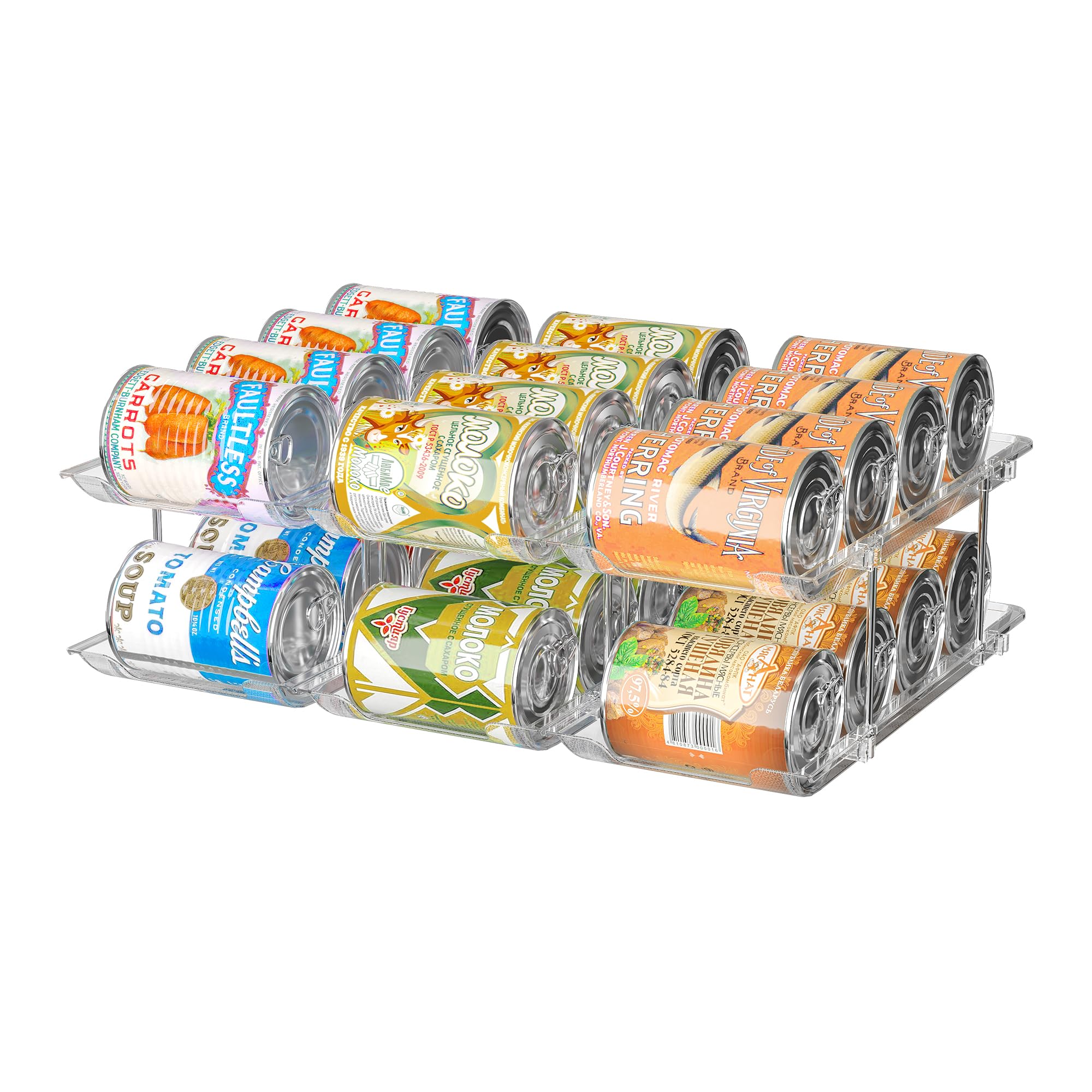 Photo 1 of Can Organizer for Pantry, 3 Sets 2Tiers Can Storage Organizer Pantry, Soda Can Organizer for Fridge 24 Cans Rack Automatic Rolling Stackable Canned Food Organizer,Clear