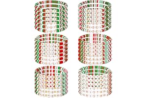 Huquary Christmas Polymer Clay Beaded Bracelets Joy Noel Merry Holly Hohoho Bracelets for Holiday Party Friend Gift
