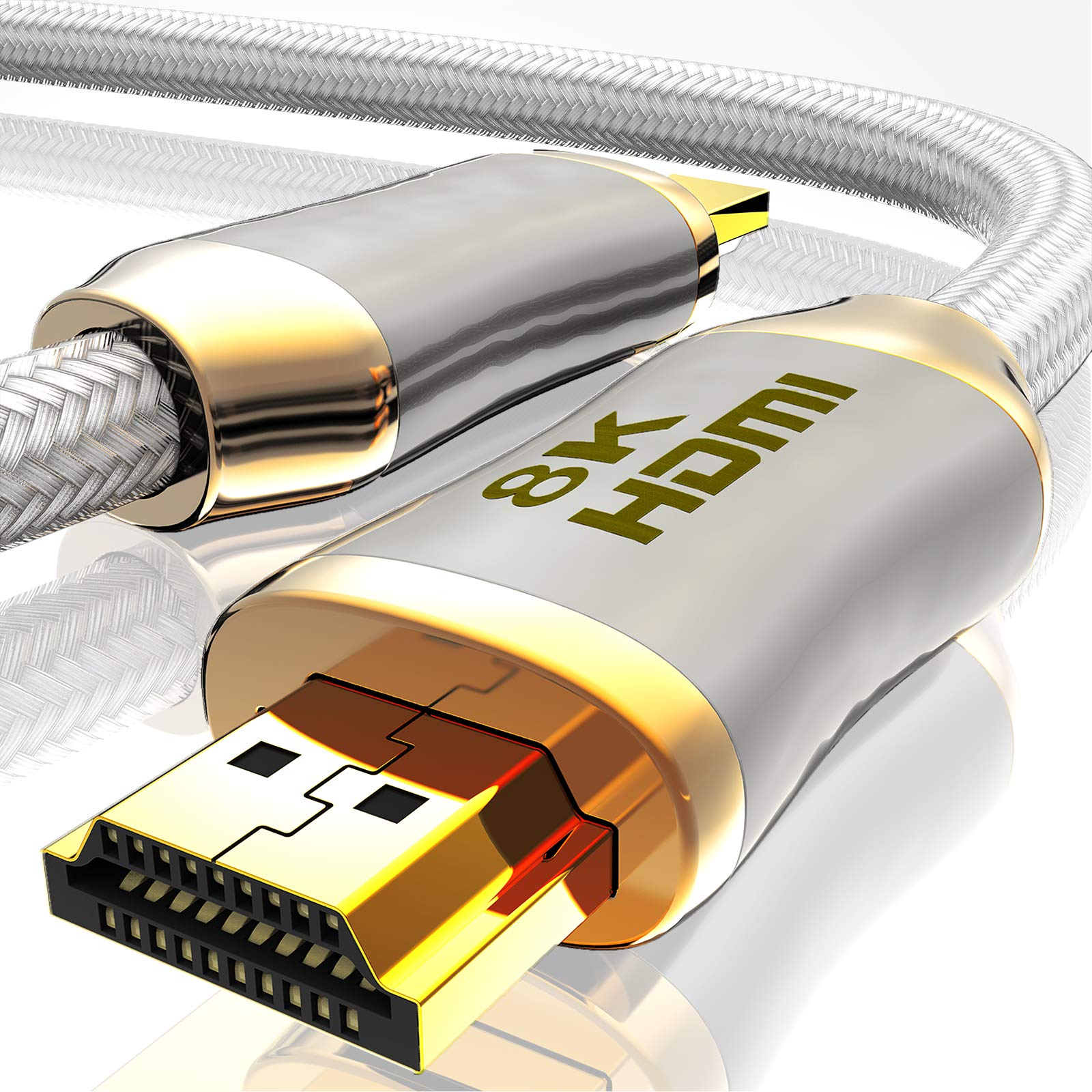 BHW HDMI Cable 2.1 Fiber Optic - 8K 120Hz / 4K 240Hz HDR10+ 3D eARC CEC HDCP 2.3 Gold-Plated Contacts Zinc Alloy Connector Kink Protection, Black