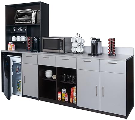 Coffee Kitchen Cabinets Set, Espresso/Silver Metallic, 4 Pieces