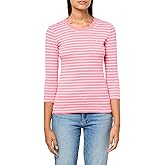 Nautica Womens 3/4 Sleeve Length Cotton Striped Scalloped Knit Top