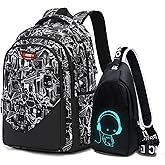 Asge Large Nylon Backpacks for Boys & Girls, Waterproof Satchel with Print, School Bags for 8-16 Years