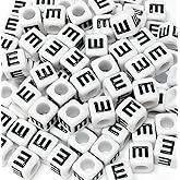 XIENBAOFU 500PCS Letter Beads 6X6mm Acrylic Alphabet Beads for Jewelry Making White Square Vowel Letter E Bead for Bracelets Making Necklaces